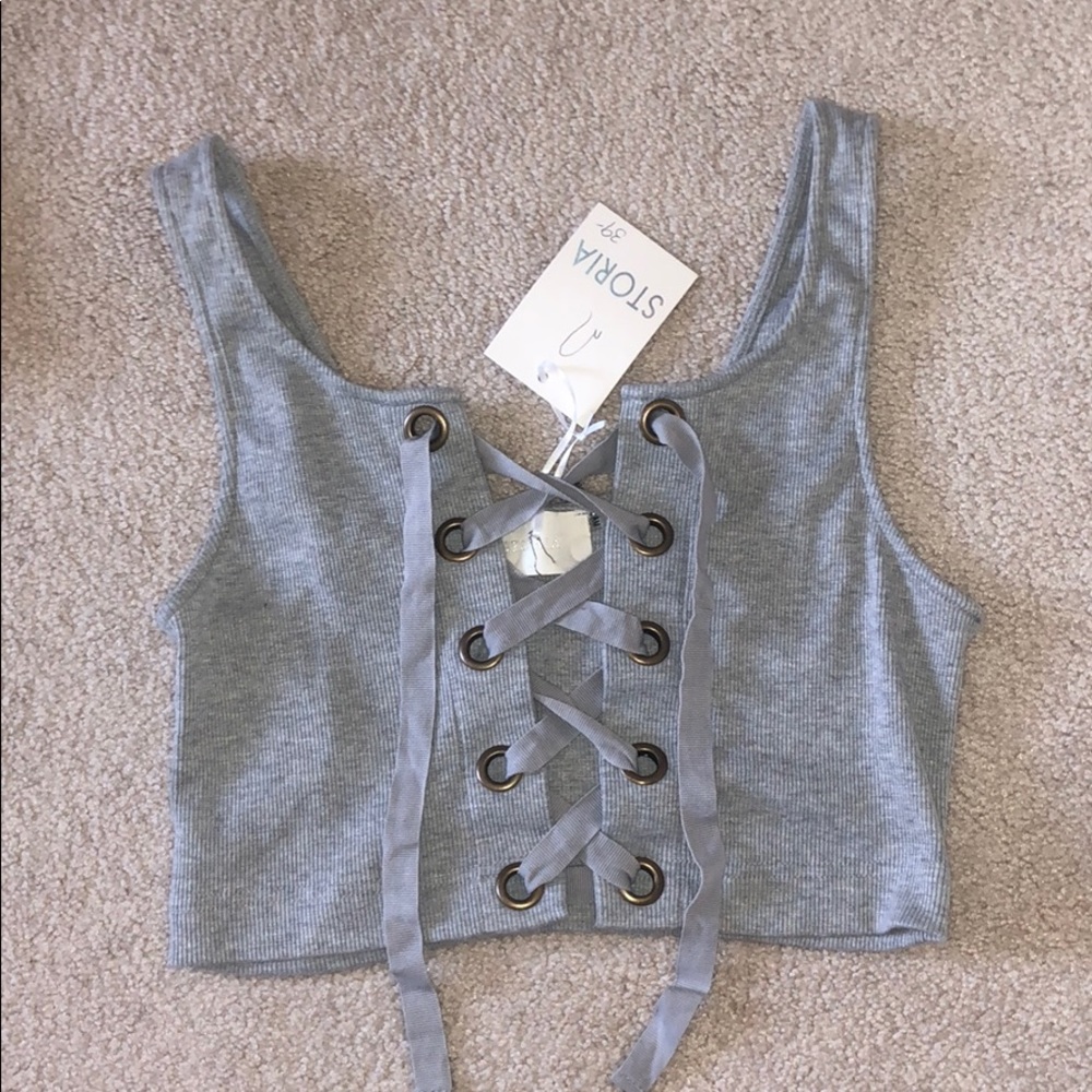 Grey lace up crop top